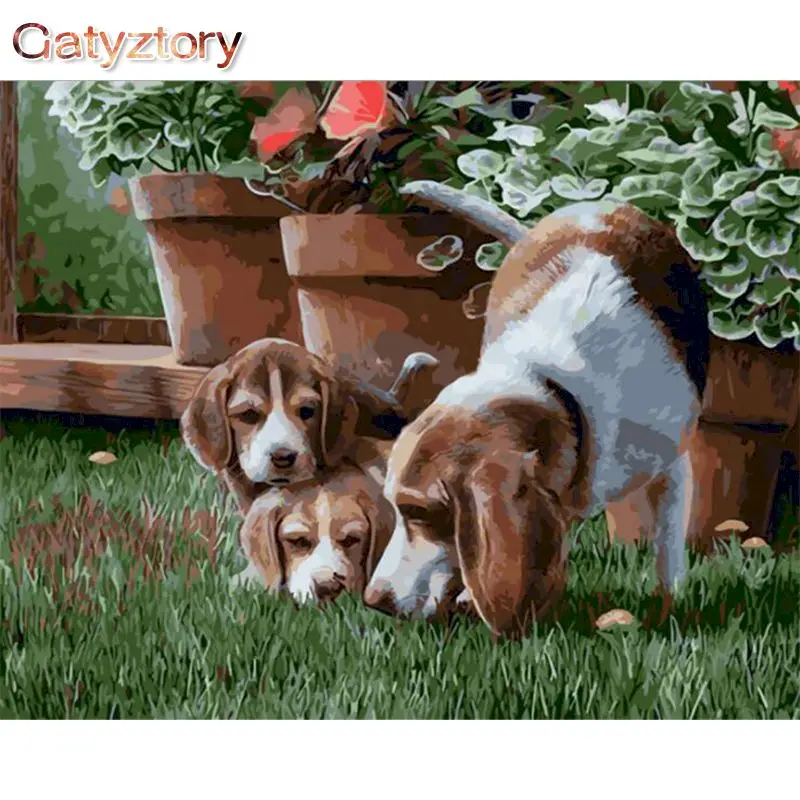 

GATYZTORY Oil Paint By Numbers Kits Puppy Landscape Painting By Numbers On Canvas Animals Frameless 60x75cm DIY Draw Painting