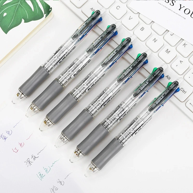 5-in-1 mehrfarbige Kugelschreiber mit 4 farbigen austauschbaren Stiftminen, 1 automatische Bleistiftmine, Kawaii-Briefpapier-Radiergummi oben – Detail 2