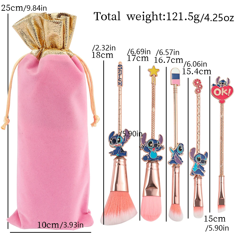 5pc Stitch Disney Cartoon Figure Makeup Brush Anime Cute Cosplay Model for Women Girl Makeup Brush Tool Girls Gifts