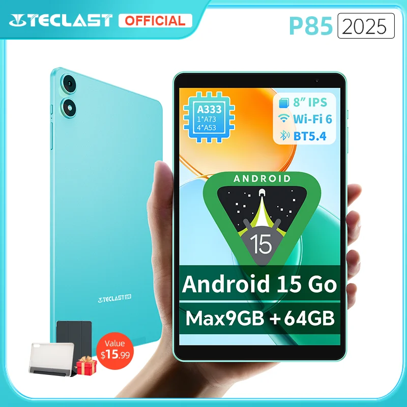 

Teclast P85 Tablet 2025 Android 15 8-дюймовый IPS A333 5-ядерный 9 ГБ (3 ГБ + 6 ГБ расширения) Оперативная память 64 ГБ ПЗУ Wi-Fi 6 Type-C 5000 мАч Детский планшет
