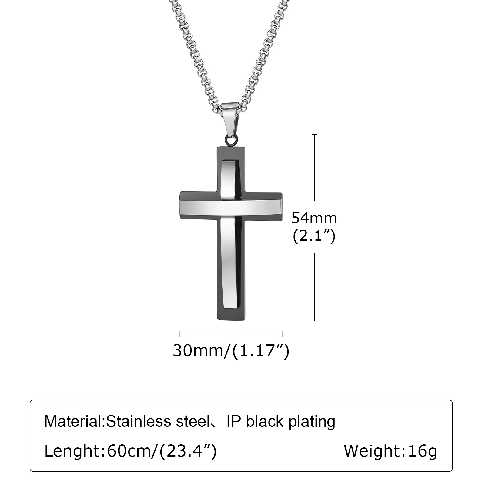 Vnox Chunky Double Layers Cross Necklaces for Men, Two Tones Cross Pendant with Box Chain, Religion Prayer Collar