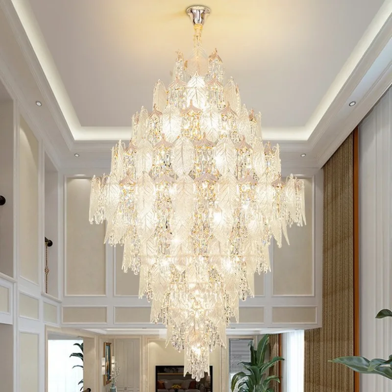 Duplex Villa Hotel Lobby Building Middle Floor Loft Crystal Long Chandelier