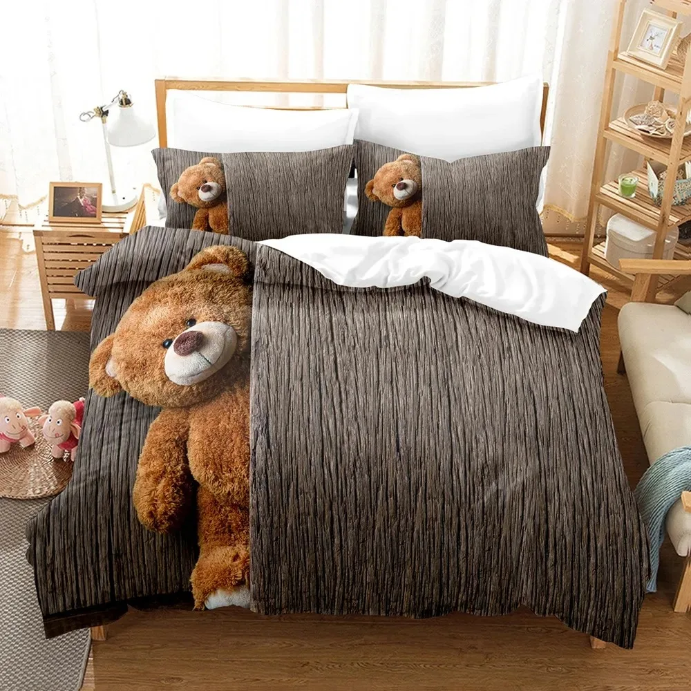 3D Print Teddy Bear Bedding Set Duvet Cover Bed Set Quilt Cover Pillowcase Comforter king Queen Size Boys Adult Bedding Set