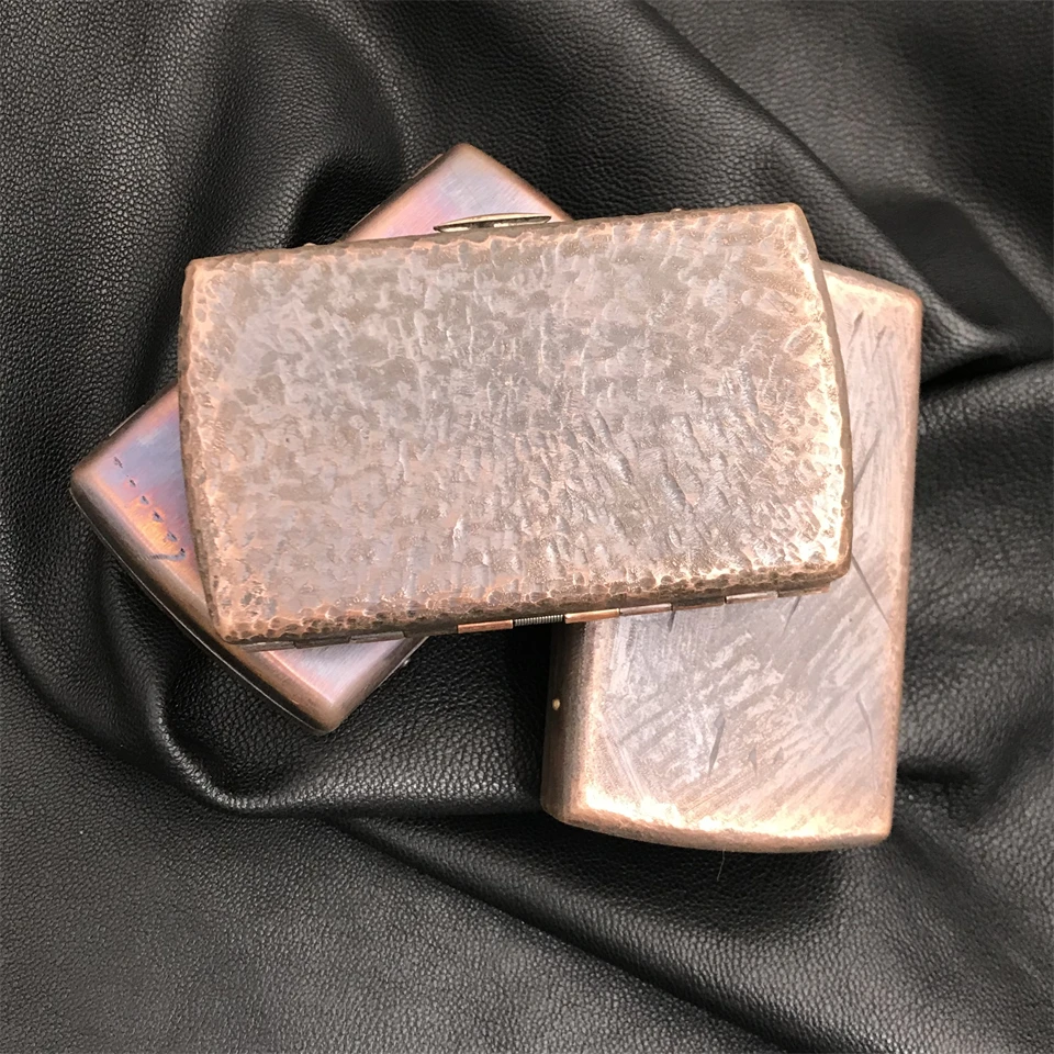 Vintage Pure Copper Hand-carved Cigarette Case Knife Marks Anti-Pressure Portable Storage Box for 12 Sticks Smoking Accessory