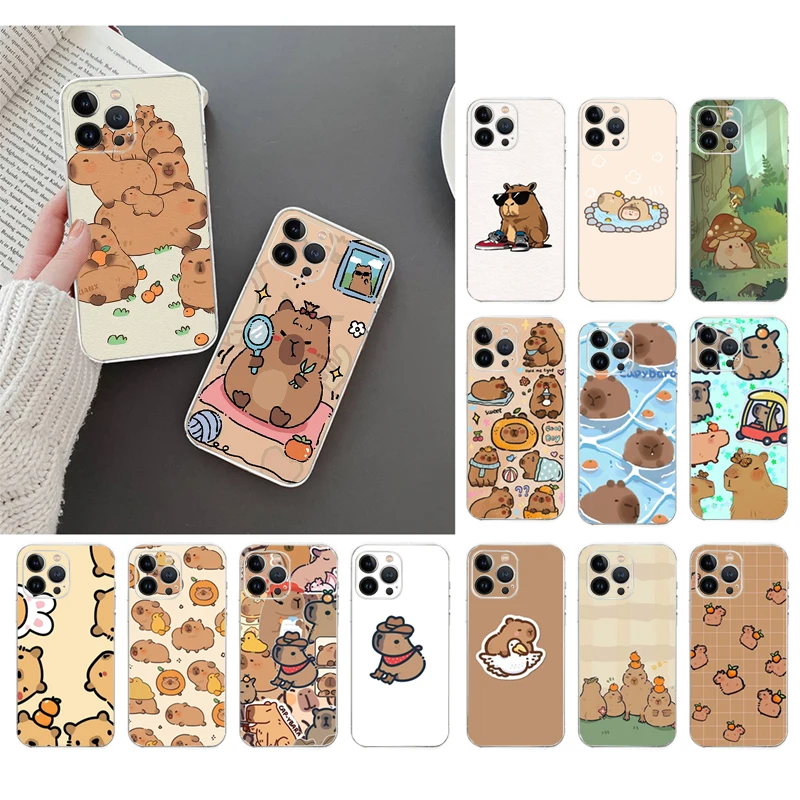 Cute Cartoon Capybara Animal Phone Case For iphone 16 15 14 Pro Max 16 15 14 13 12 Pro 15Plus iphone 11