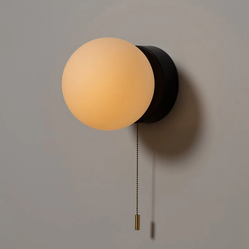 

Скандинавские круглые стеклянные лампы для спальни, прикроватный настенный светильник, включение/выключение, переключатель на молнии, ресторан, гостиная, прихожая, вход, лестница, настенный светильник
