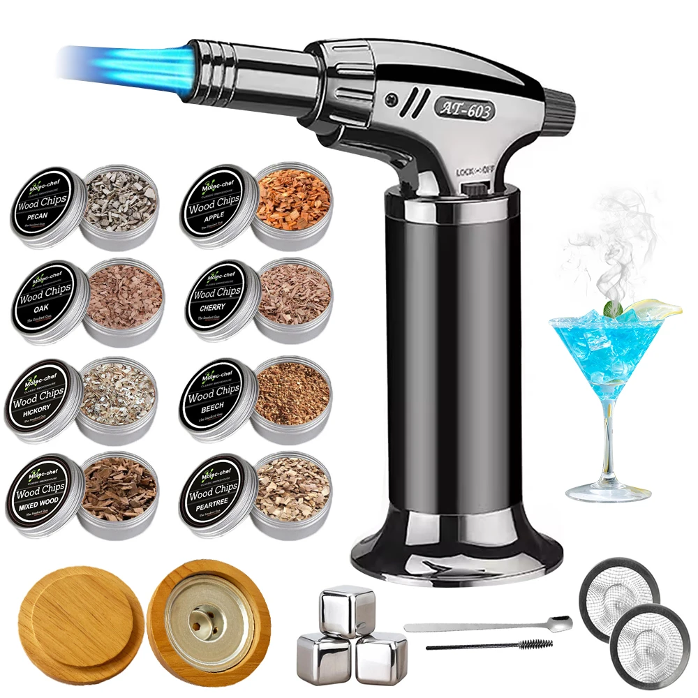 Kit de fumage avec 8 copeaux de bois premium – Noyer, Pêre, Chêne, Hickory, Cerisier, Pomme, Hêtre mélangé – Pour cocktails, whisky, café, viande, fromage – Coffret cadeau idéal pour anniversaire, Noël
