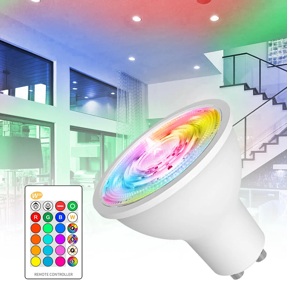 GU10 RGB LED Bulb 8W IR Remote Control AC 85-265V Atmosphere Night Lighting 16 Color Changeable Decorative Lights Warm white