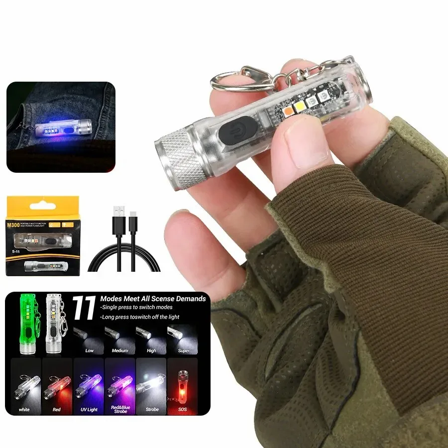 Mini Strong Light Flashlight Super Bright LED Rechargeable Portable Outdoor Waterproof Multifunction Micro Small Keychain Light