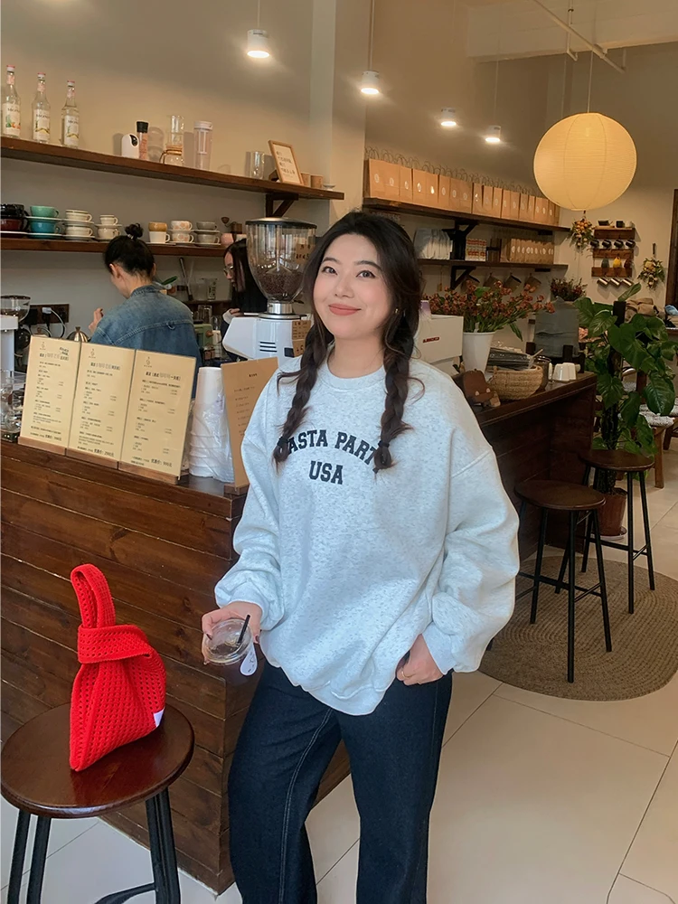 

Женская толстовка Lin Da Hui с надписью, оверсайз, свободного кроя, с круглым вырезом, утепленная, с длинными рукавами, комфортная, свободная посадка.