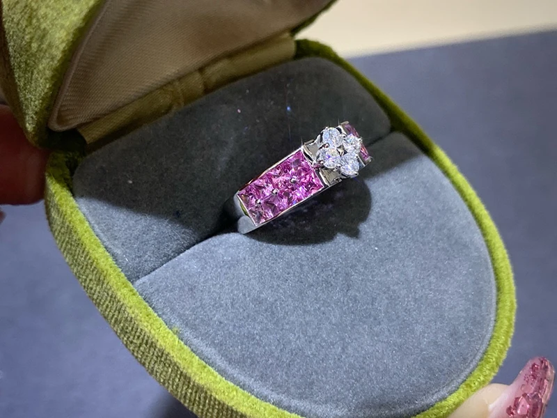 KUGG 100% 18K White Gold Rings French Romantic Style Natural Color Sapphire Engagement Ring for Women High Wedding Jewelry
