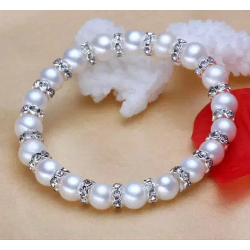 New Jewelry Bracelet 10mm Genuine lWhite shell Pearl Crystal Bracelet Bangle 7.5''AAA