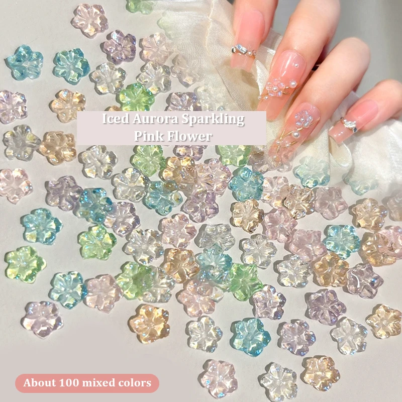 100Pcs/Pack DIY Nail Art Decor Icy Little Flower Nail Drills Five-petal Flower Nail Art Jewelry Manicure Diamond Manicure Design