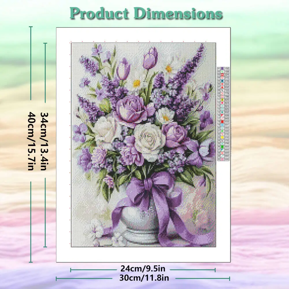 Full Embroidery Rose Tulip Lavender Flower Vase 11CT Cotton Cross Stitch DIY Kit Adult Beginner's Relaxed Set Handmade Gift