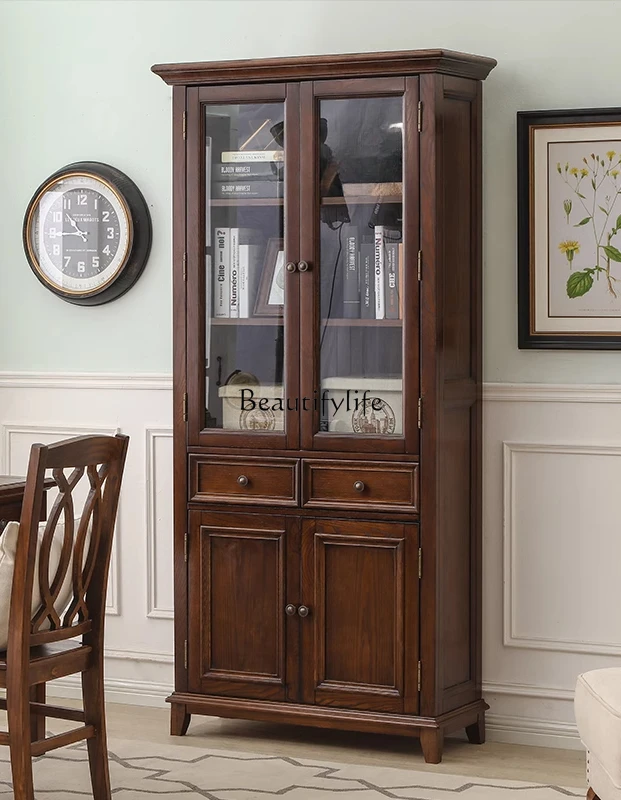 TT  Ash wood country, solid wood glass door, two-door vertical cabinet wine cabinet
