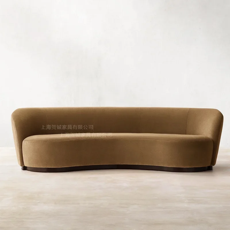 American RH furniture simple curved light luxury special-shaped flannel three-person sofa