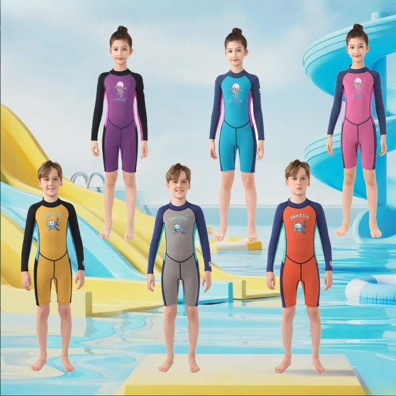 

Kids Boys Girls 2.5mm Neoprene Thermal Wet Suit Long Sleeves Color Block Swim Jumpsuit Leotard Romper Swimming Surfing Diving