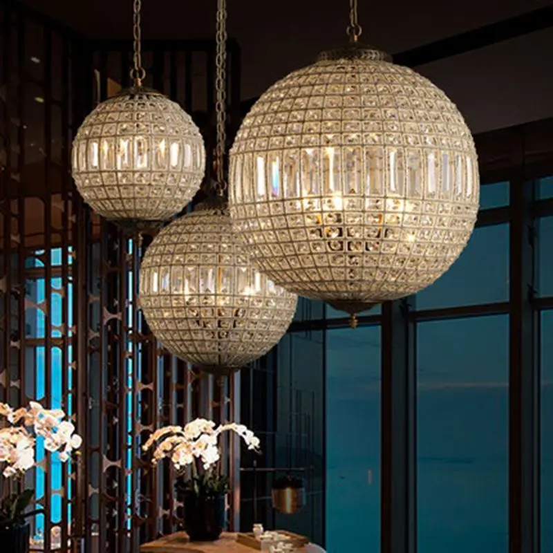 French Retro Crystal Ball Chandelier Advanced Personality LED Lamp for Dining Room Master Bedroom