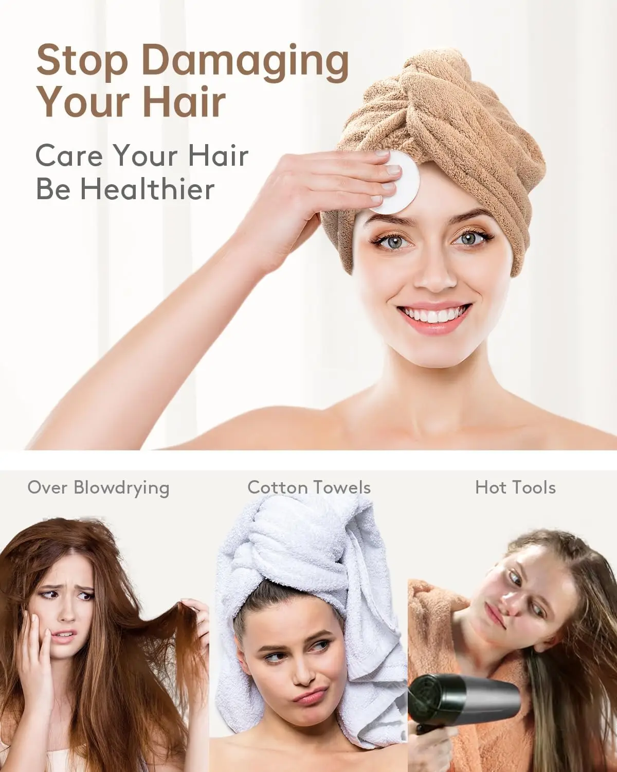 Handuk Rambut Button Up Handuk Mikrofiber Penyerap Tinggi Handuk Pengering Rambut Cepat untuk Anak Perempuan Berambut Keriting Handuk Pengering Rambut