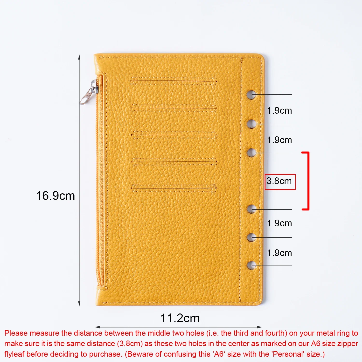 Moterm Zipper Flyleaf für A6 Größe Ring Planer Echtem Pebbled Korn Leder Teiler Münze Lagerung Tasche Notebook Zubehör