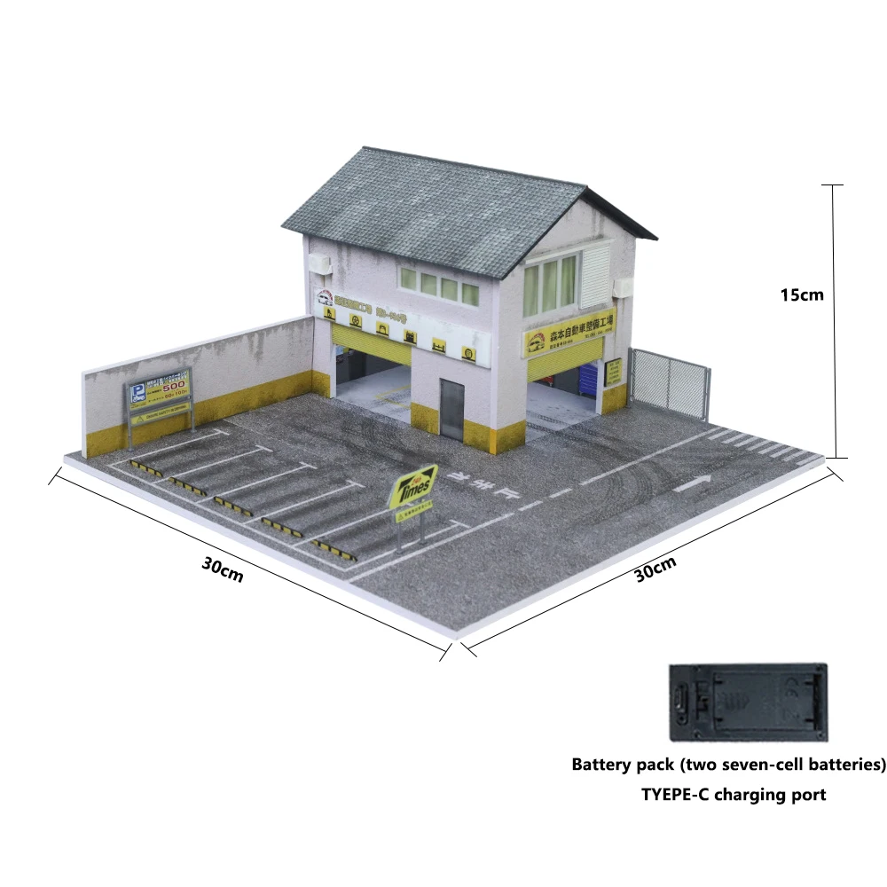1:64 Morimoto Factory & Sunroom Scene Models - Lighting Version Car Garage Simulation Collection Gift Ornaments for Home Decor