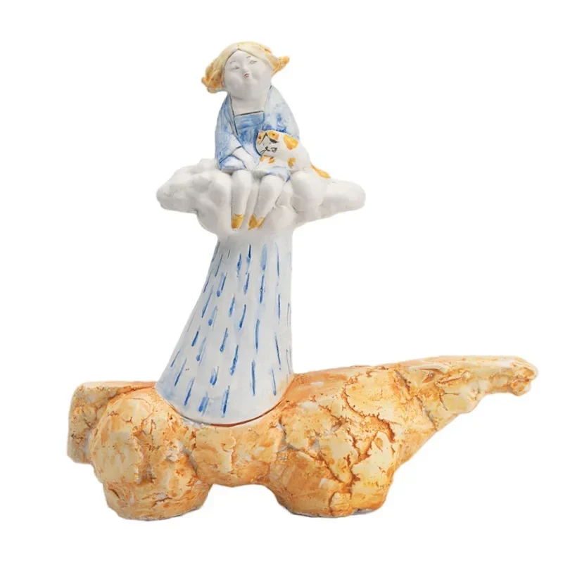 Handmade pottery ceramic figure ornament Internet celebrity home jewelry soft decoration bedroom sculpture decoration