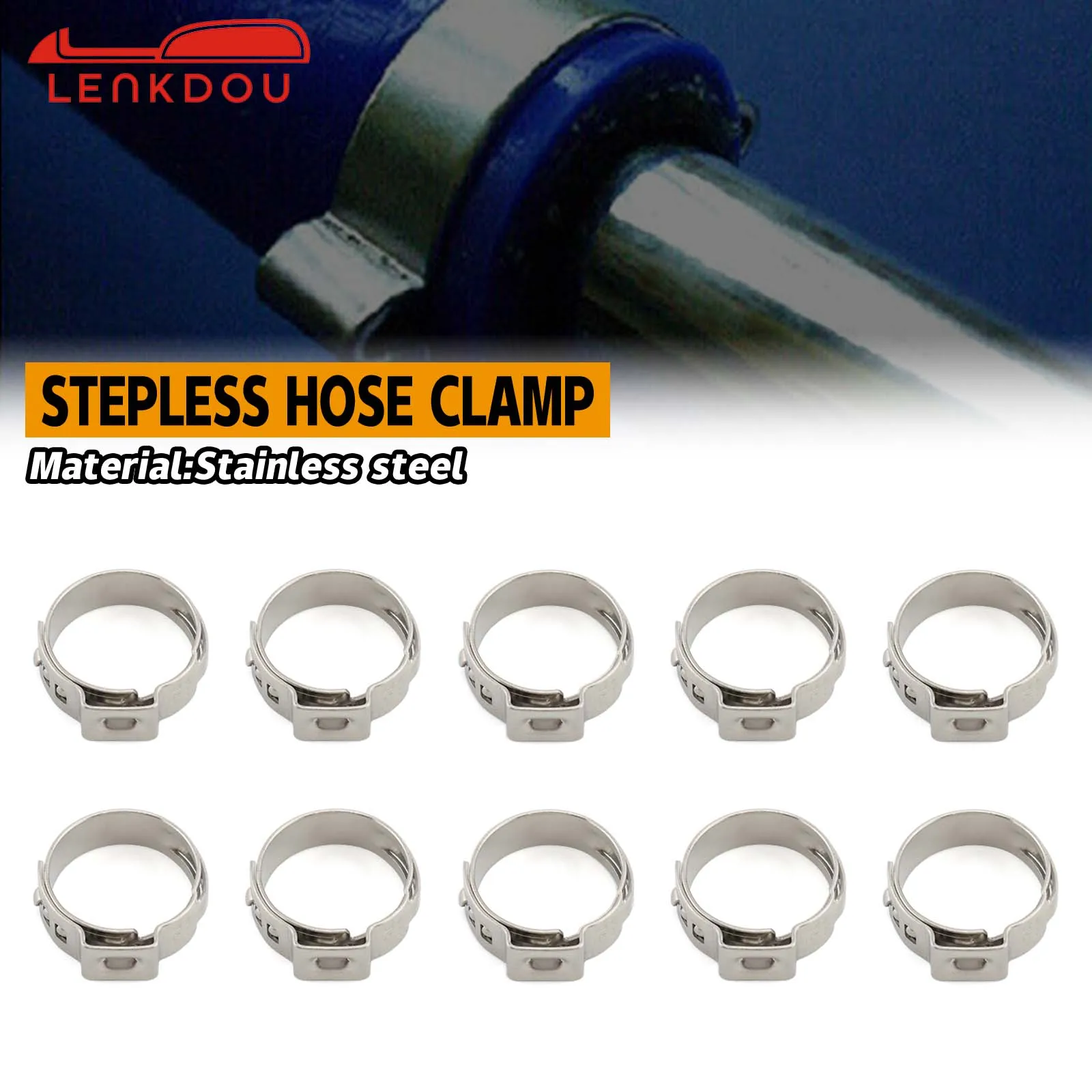 

11/16" ID Stepless Hose Clamp 10-Pack For Harley Motorcycle With Standard 3/8" Stainless Steel Braided /Black Rubber Oil Lines