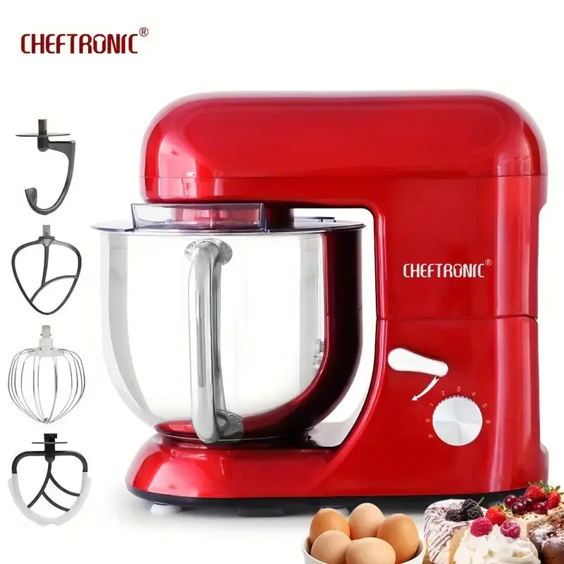 Cheftronic 6 Speed Stand Mixer with 7 Quart Stainless Steel Mixing Bowl,Dough hook, Egg whisk, Kitchen mixer with US Plug