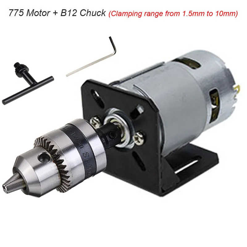 10000Rpm Dc 12V Draaibank Druk 775 Motor Met Miniatuur Hand Boor Chuck Staaf En Montagebeugel Voor Frezen snijmachine