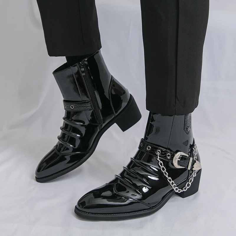 

Fashion Side Zipper High Top Men's Casual Boots Brand Street Style Trendy Leather Boots Quality Elegant High-end Business Boots