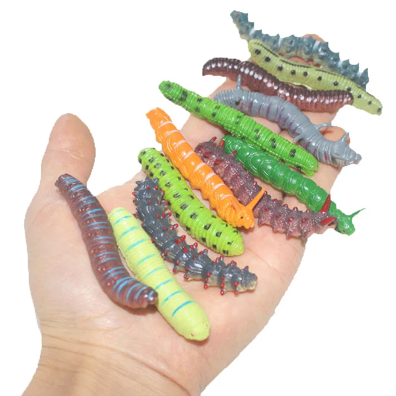 12 Teile/los Fonds Simulation Raupe Grün Wurm Kriechen Insekt Tier Streich Tricky Persecute Andere Spielzeug Skelett Ungewöhnliche Gadgets – Detail 3