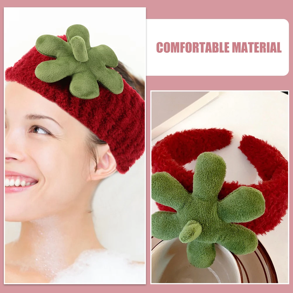 

2pcs Strawberry Headband Cute Wide Edge Hair Band for Washing Face Makeup Skincare Spa Wristband Set Accessories Women