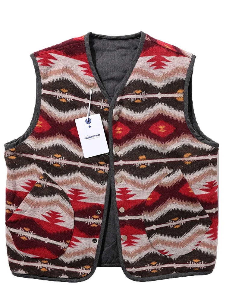 

Двусторонний хлопковый стеганый жилет унисекс без воротника, свободного кроя, модный молодежный активный стиль, с геометрическим узором, на одной пуговице