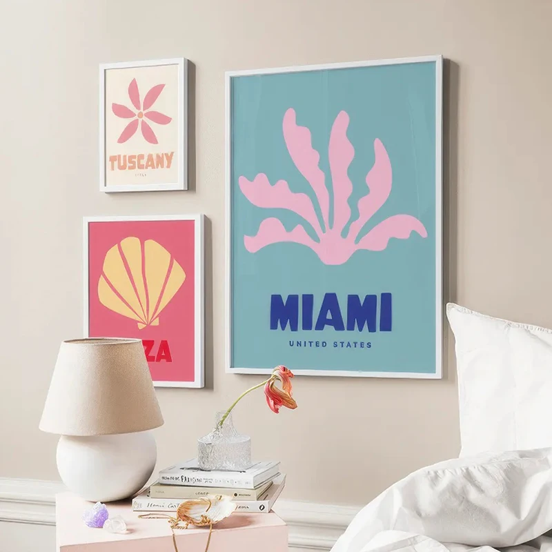 1pc frameless Mykonos Ibiza Miami Bondi Amalfi St.tropez Colourful Canvas Painting Travel Print Abstract Poster Murals Nordic Wa