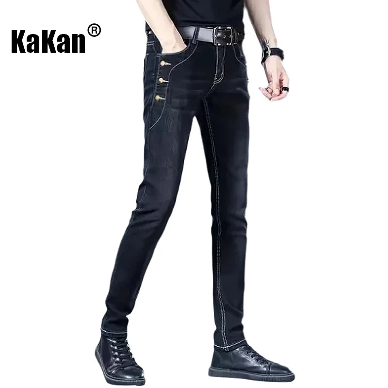 

Kakan - New men's black jeans, y2k clothing elastic slim fit small leg long jeans summer denim pants