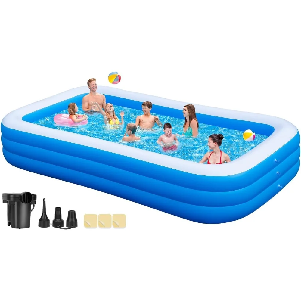 Large Inflatable Swimming Pool with Pump, 130" x 72" x 22" Oversized Thickened Blow Up Pools for Adults and Kids