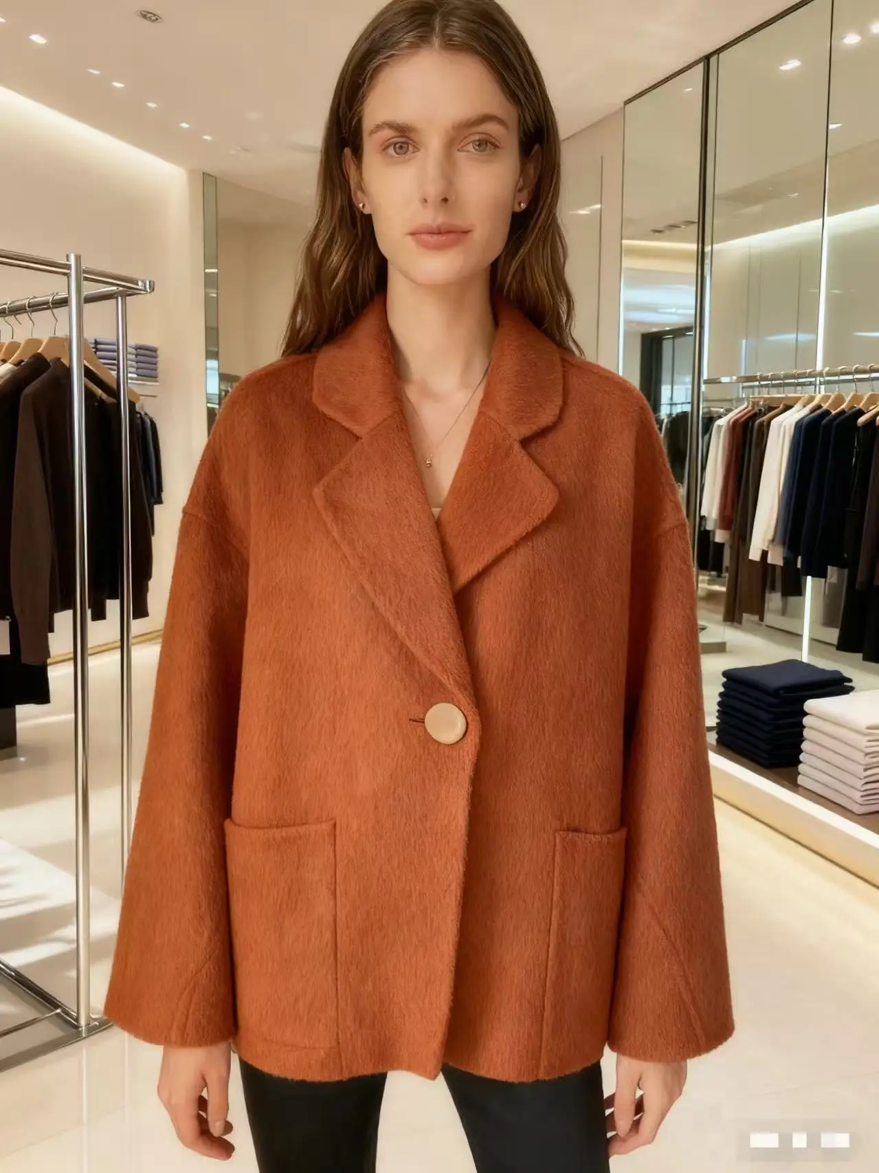 

2025 New Loose-fitting Short Korean Style Jacket Fashion Caramel-colored Wool Coat