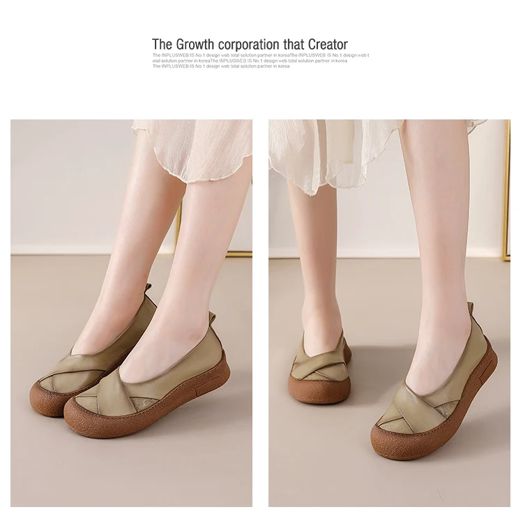 Neue Echtleder-Ballerinas für Damen, V-Ausschnitt Slip-On Schuhe, Retro-Kreuzfalt-Mokassins mit Prägungsmuster für Damen – Detail 19
