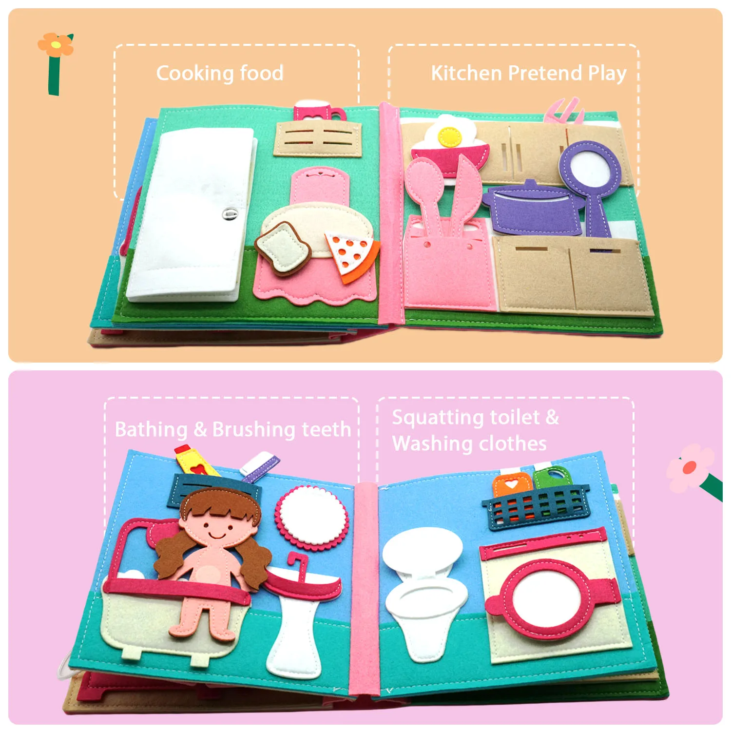 Quiet Felt Book Montessori Sensory Busy Board For Early Activity Learning Book Little Doll House Handmade Felt Books For Travel
