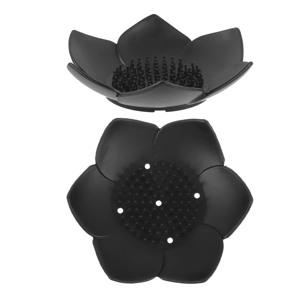 

2 Pcs Soap Holder Lotus Self-draining Storage Tray Flowers Dish 1250X1250X250CM Black Kitchen Cleaning Sponge Travel