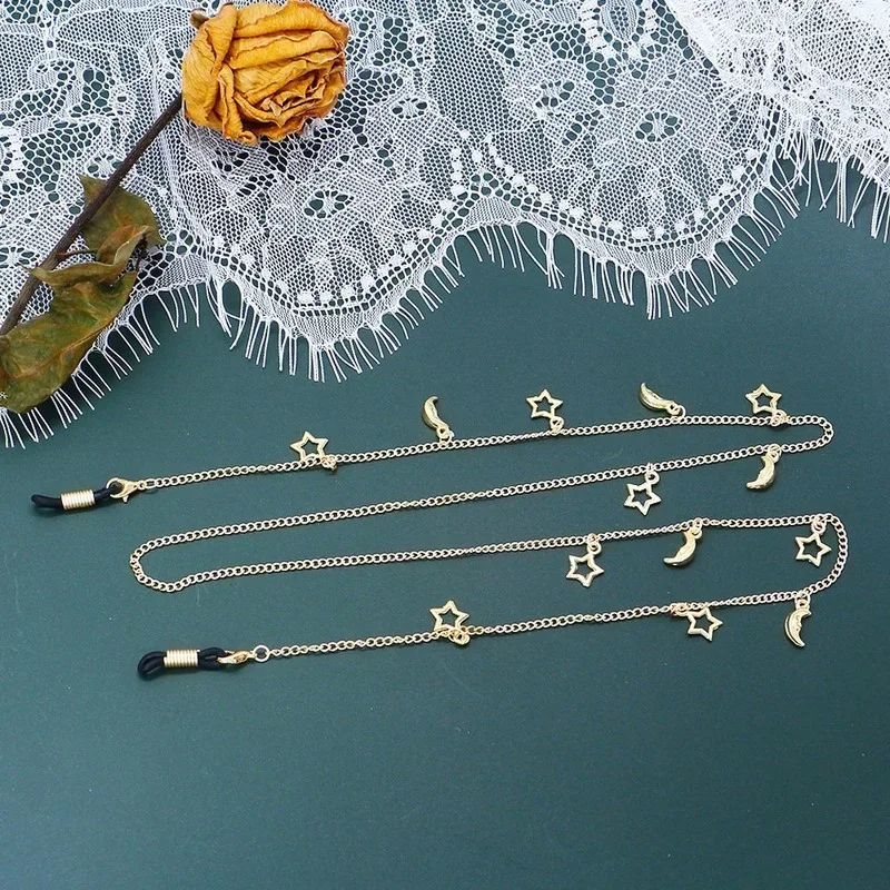 Fashion Hollow Star Moon Sunglasses Mask Holder Lanyard Rose Flower Disc Pearl Glasses Chain Neck Strap Jewelry for Women
