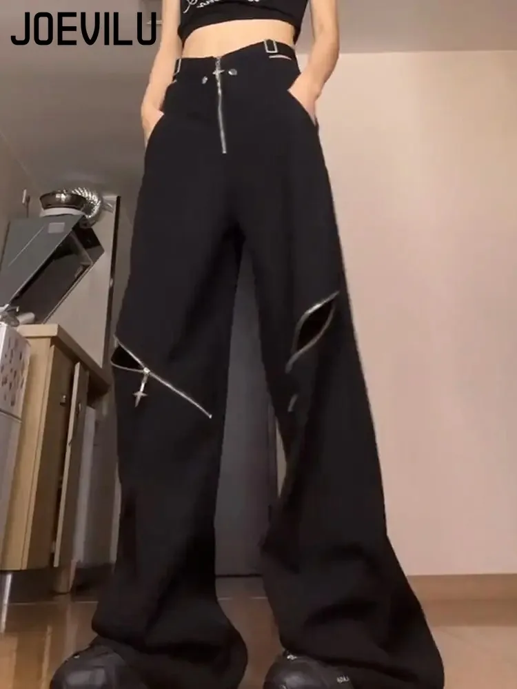 Americano retro high street coringa buraco calças de carga feminina 2025 novo oversized preto y2k calças largas perna calças moletom