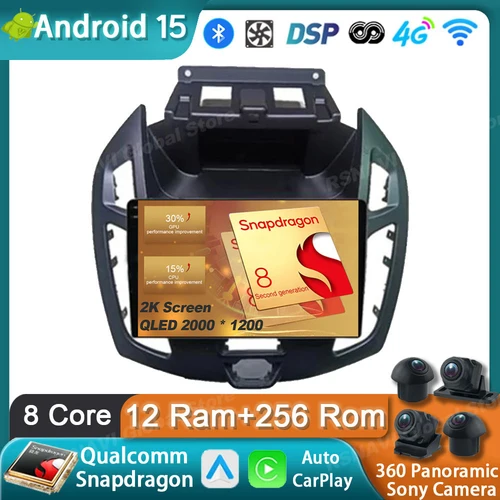 Imagen 1 del producto Radio de coche Android 15 para Ford Transit Connect Tourneo Connect 2014 - 2019 GPS Carplay reproductor Multimedia navegación estéreo DSP BT