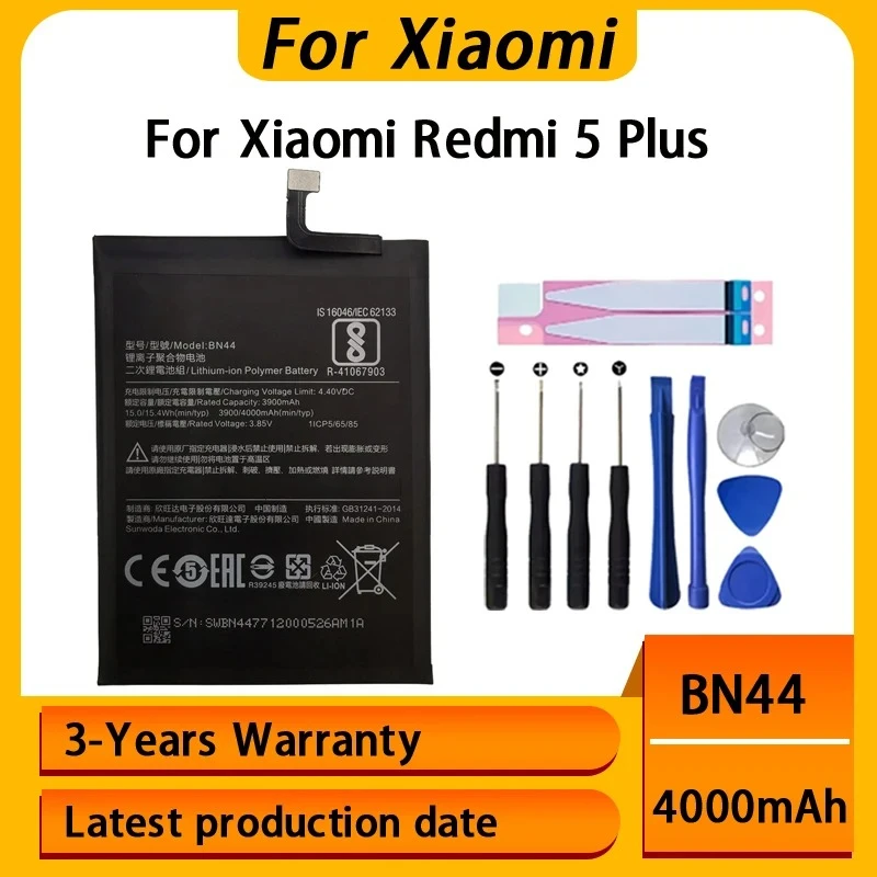 High Quality 4000mAh Battery BN44 For Xiaomi Redmi 5 Plus 5Plus  Mobile Phone Battery Batteries Bateria Batterij+Tools