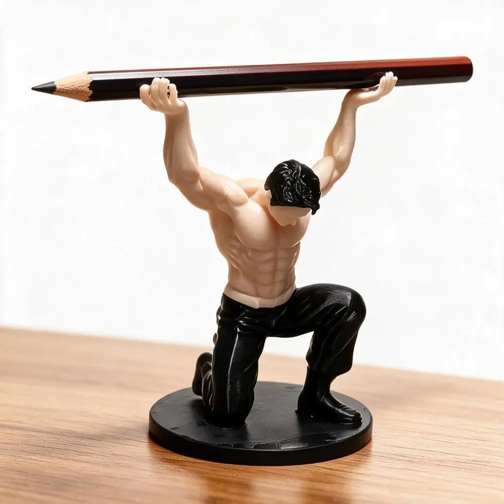 Cool 3D-Printed Muscular Man Pen Holder Pen Stand with Base Desktop Muscle Man Ornament Plastic Muscular Man Figurine Office