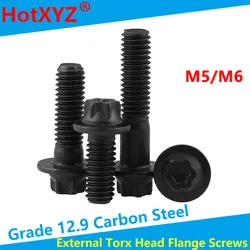 Grade 12.9 Hexagon Bolt External Torx Head Flange Screws M5 M6 Black Profile Flange Head Bolt 20Pcs