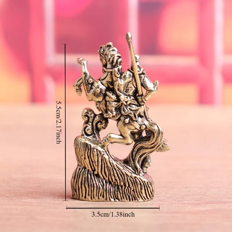 Vintage Brass Guan Gong Figurine, Traditional Chinese Historical Figure Riding Horse Statue, Desktop Tea Pet Ornament
