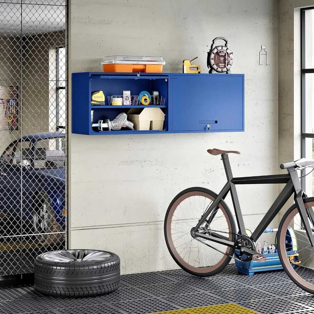 خزانة تخزين حائطية معدنية قابلة للقفل، خزانة باب قابلة للطي بطول 21.6 لمكتب منزلي، منظمة الطابق السفلي