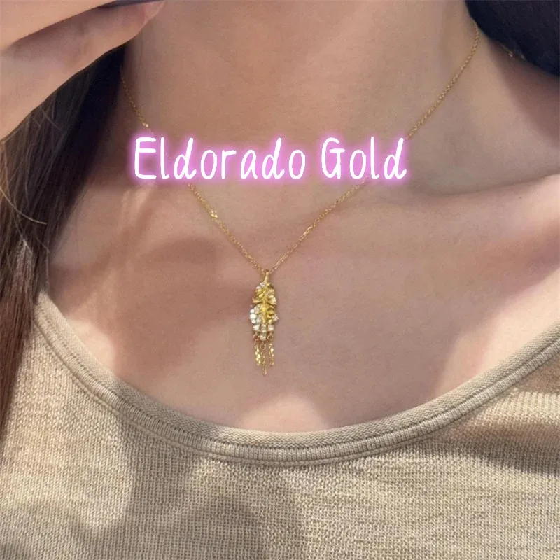 

Изысканное колье-подвеска из золота 750 пробы (18 карат) Eldorado Gold 2025 для женщин – Изящный дизайн с бриллиантами и украшенной кисточкой
