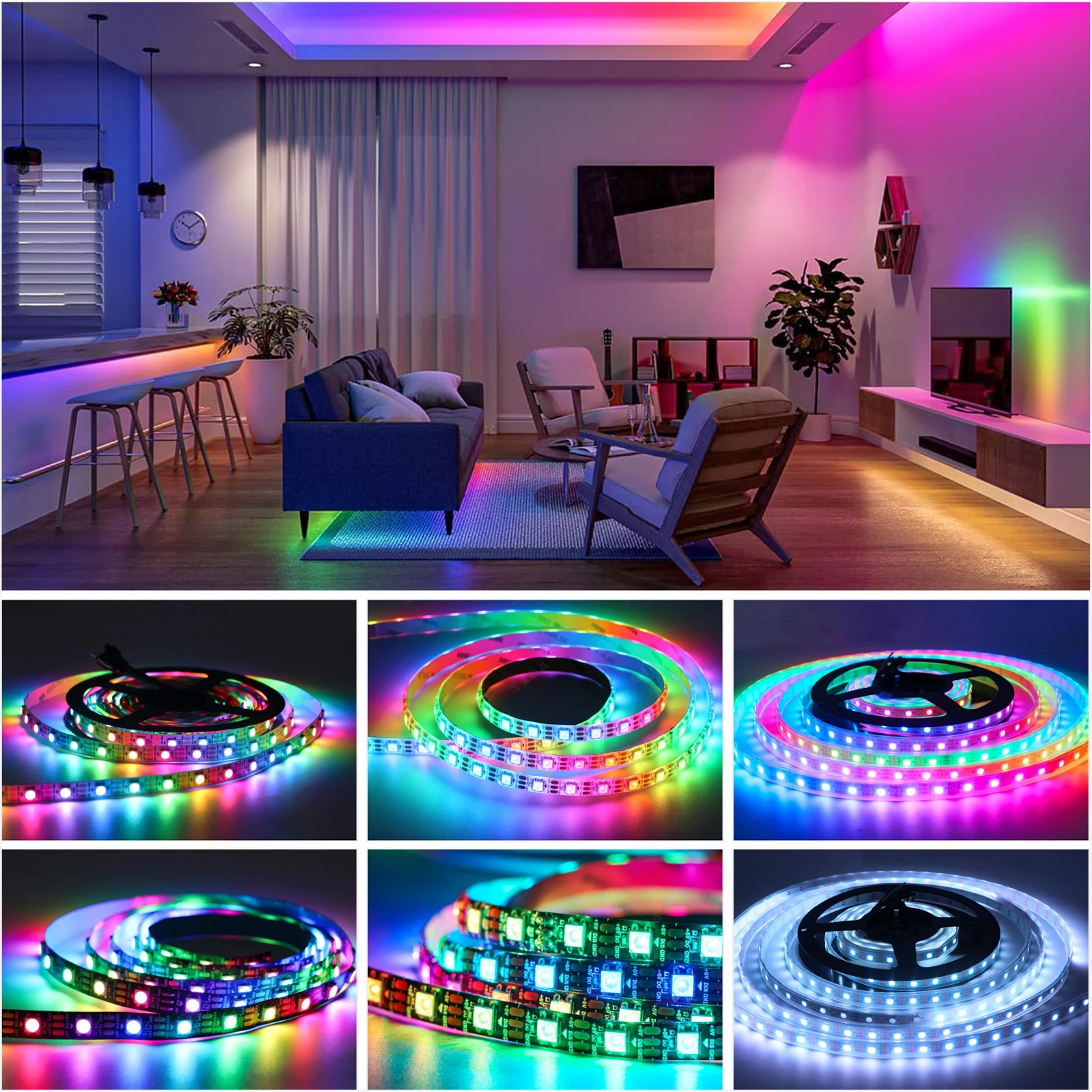 Taśma LED USB RGB WS2812B Adresowalna Taśma Pikselowa z Pilotem 28-klawiszowym do Podświetlenia TV, Podszafkowa, DC5V 1m/2m/3m/4m/5m LED